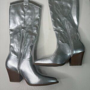 Mix No. 6 Silver Metallic Cowboy Boots Size 8.5 Women’s Western Mid Calf Block